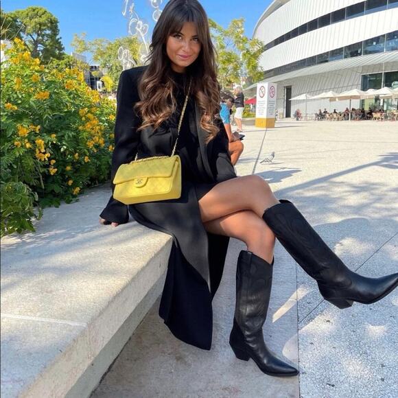 ZARA BLOGGER FAVORITE LEATHER COWBOY BOOTS BLACK - Picture 1 of 12